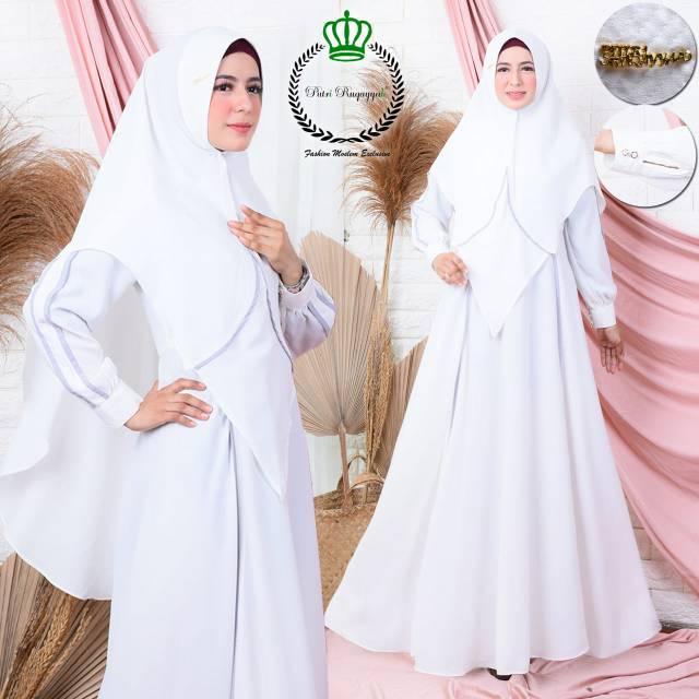 Gamis set putih tulang syari terbaru