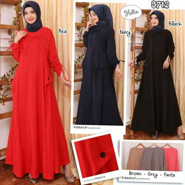 Baju gamis wanita terbaru BCL gamis polos gamis pesta 9711RD,XL