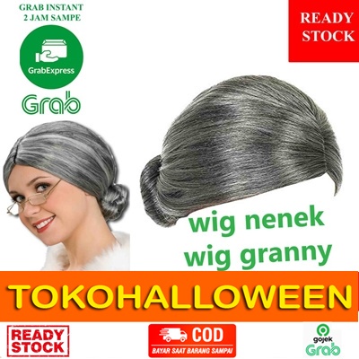 rambut palsu nenek rambut silver uban wig granny old