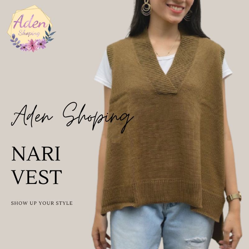 Nari Vest Rompi Rajut Haru Wanita Panjang Knit Vest Tebal