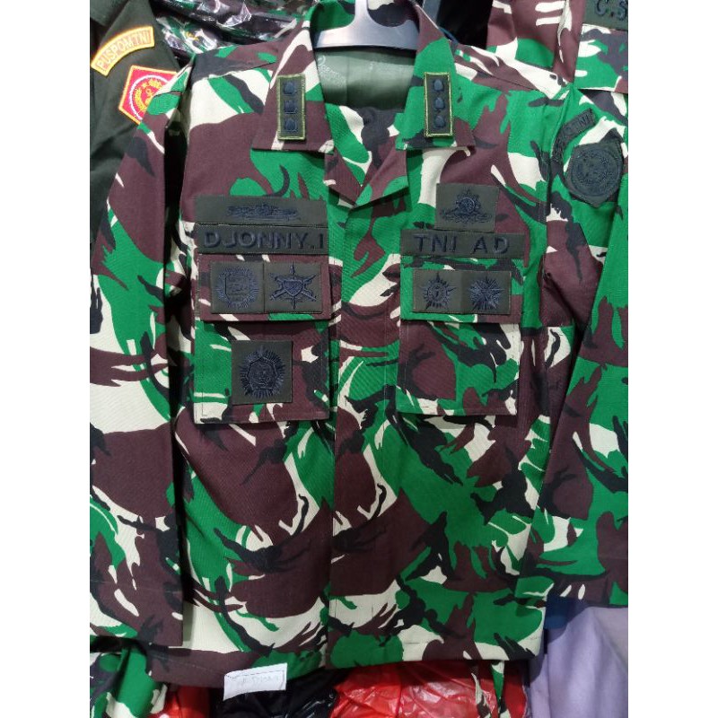 baju pdl tempur bahan velbet sritek dan pdl woll sritek sudah pake puring dan kain keras