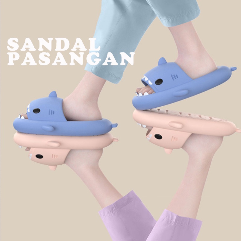 KOMIN-Sandal Hiu Kartun Sendal Shark Dewasa Sandal Rumah Wanita Eva Lembut Ringan Nyaman Sandal Pasangan Korea Selatan Dalam Kamar Mandi SIZE 24-41