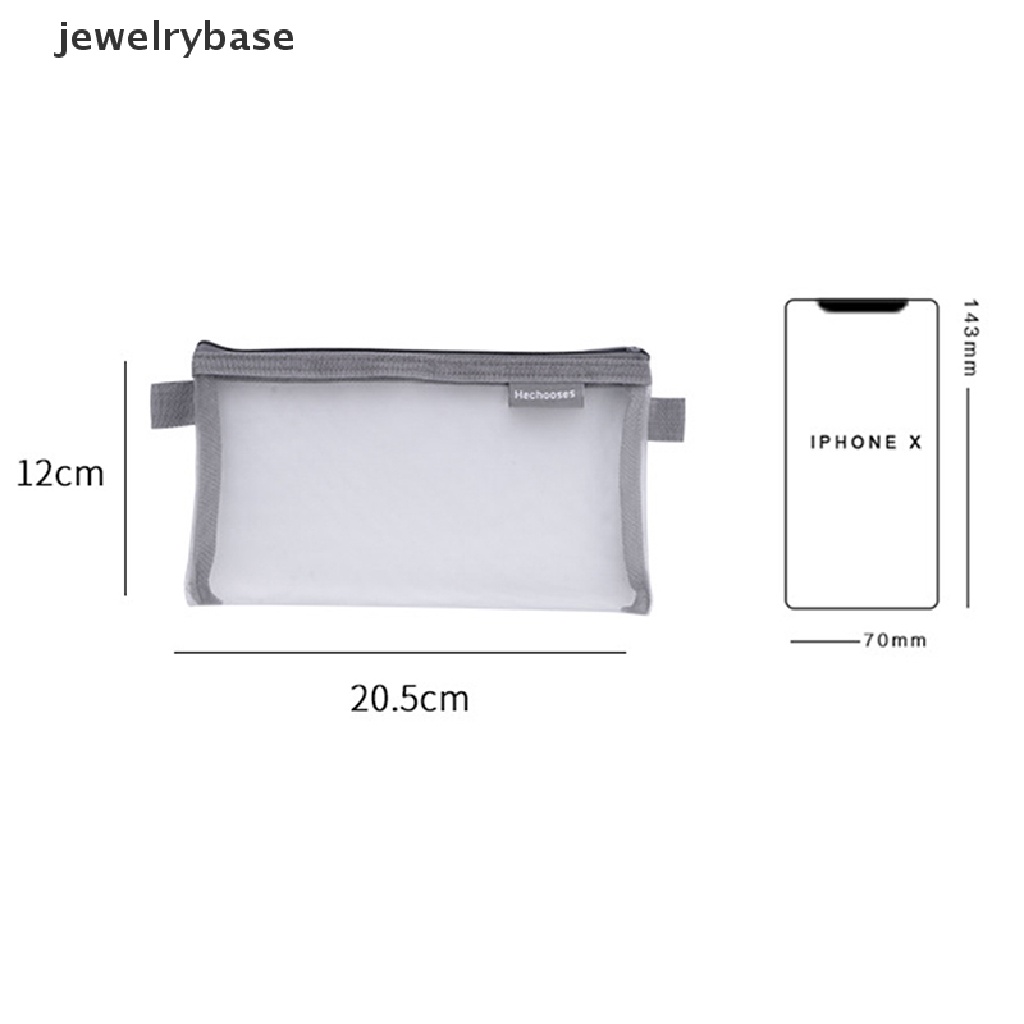 (jewelrybase) Tas Pouch Mesh Transparan Portable Kapasitas Besar Dengan Resleting Untuk Tempat Pensil / Dokumen