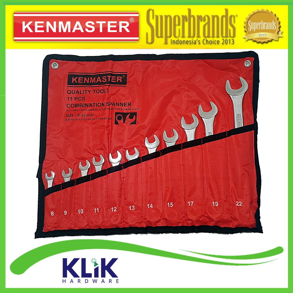 Kenmaster Kunci Ring Pas Set 11 Pcs Ukuran 8 - 22 mm