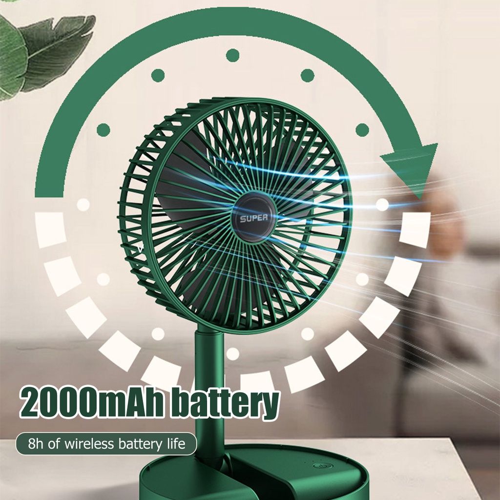 Portable Mini Fan Foldable Telescopic 180 Degree Rotation Mute Kipas Angin with 2000mAh 3 Gears Kipas Mini