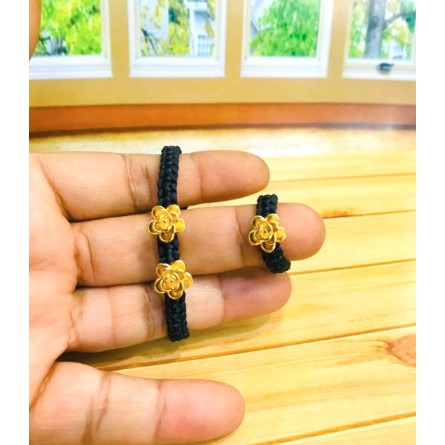 Satu set gelang dan cincin wanita / gelang rajut bunga lapis emas / replika emas / gelang