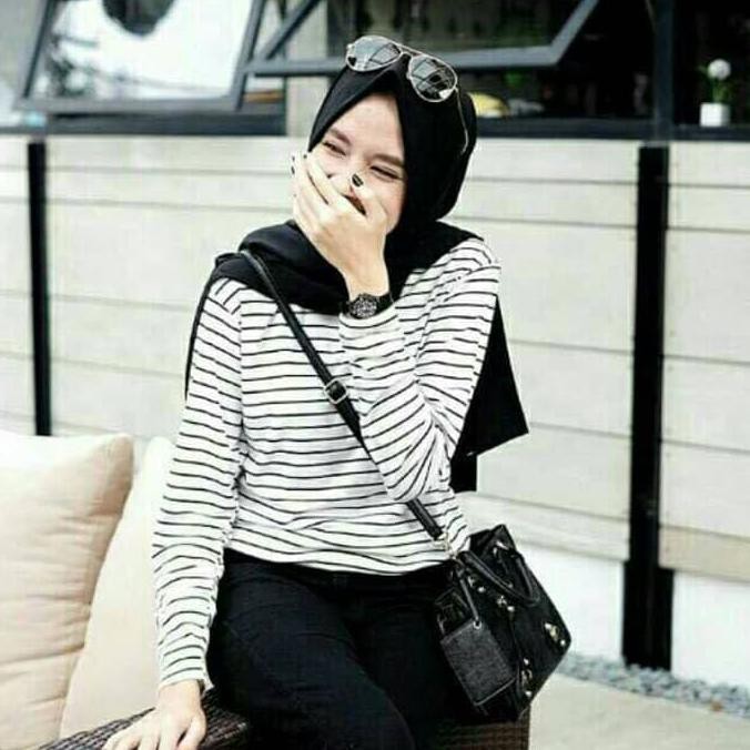 KUALITAS BAGUS STRIPE TEE / KAOS SALUR WANITA LENGAN PANJANG WARNA PUTIH KEKINIAN