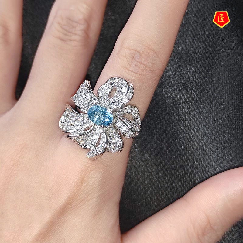 [Ready Stock]Fashion Luxury Natural Blue Topaz Multi-Layer Winding Flower Ring