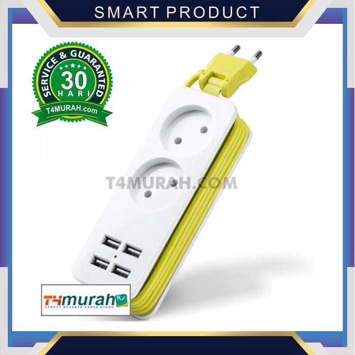 Uta | Stop Kontak Charger 2 Colokan Listrik 4 Port Usb - Steker Usb Charger