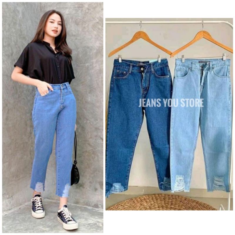 CELANA WANITA JEANS BOYFRIEND SOBEK BAWAH