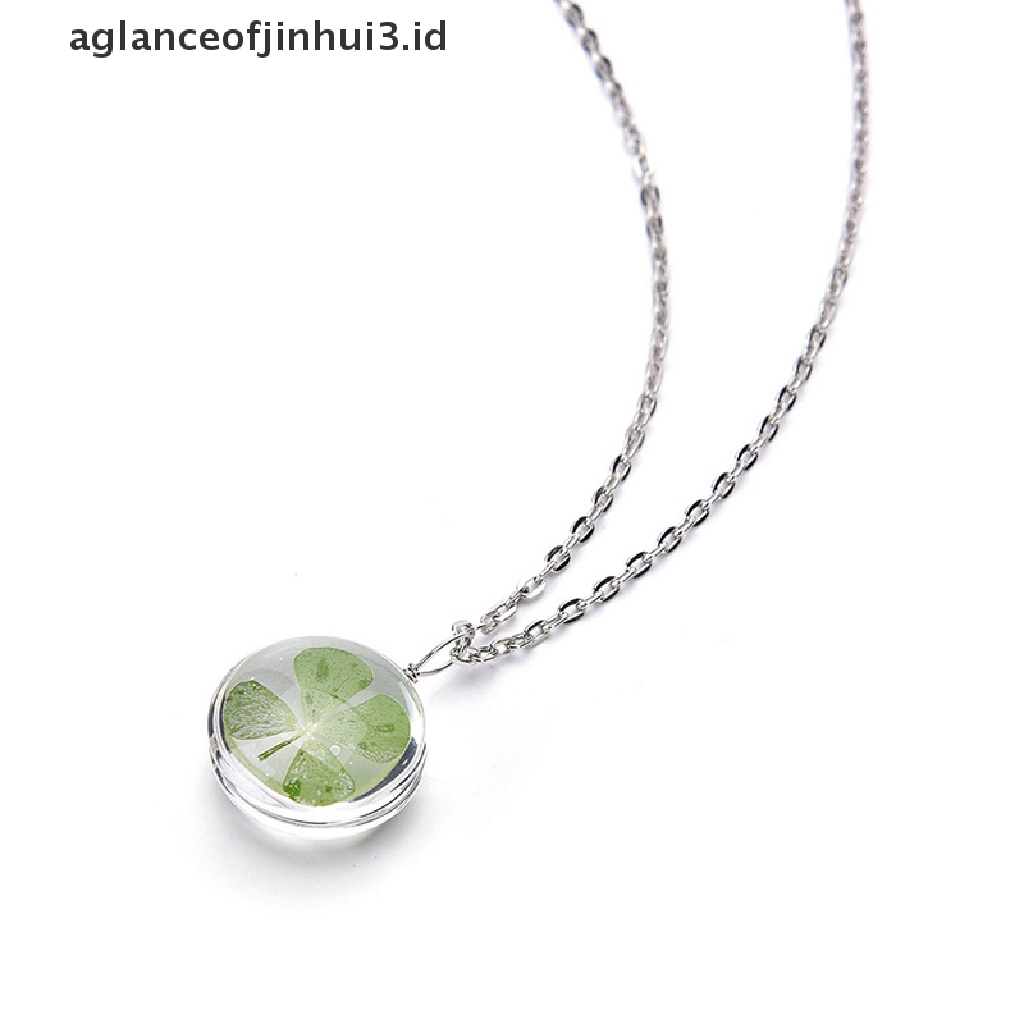 Kalung Rantai Dengan Liontin Daun Clover Shamrock Hijau Untuk Wanita