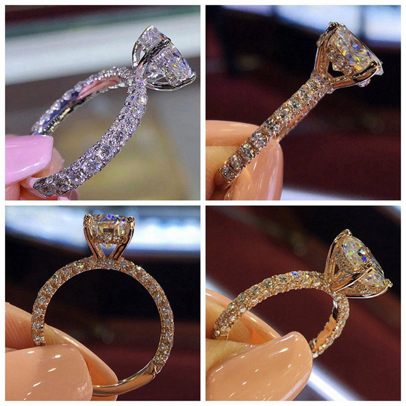 Cincin Kawin / Tunangan Full Bulat Hias Zircon Mewah untuk Wanita