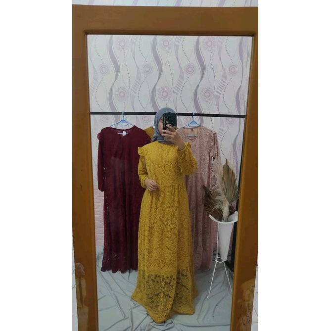 Gamis Brukat Pesta Rosalina All Size Ready Dua Warna Dress Brukat Rosalina Wisuda All Size Gamis Bru