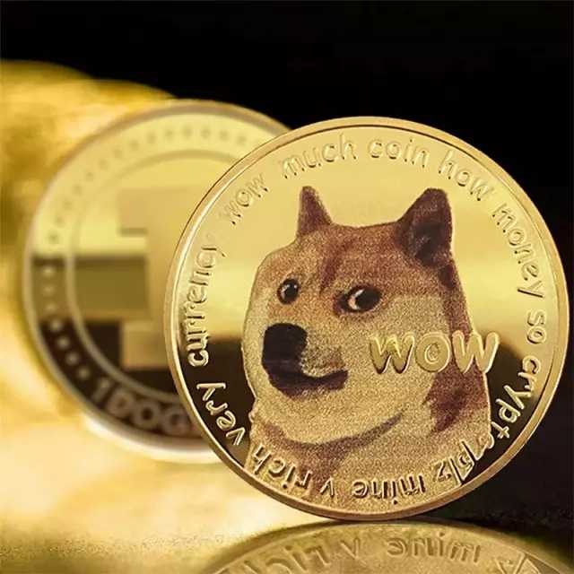 Coin Dogecoin Doge Gold Iron Plated Koleksi Pajangan Souvenir + Case