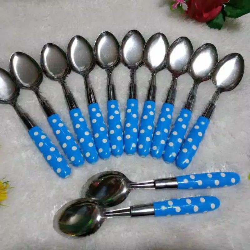 SENDOK MAKAN POLKADOT 1 LUSIN  Terlaris (1SET = 12PCS)