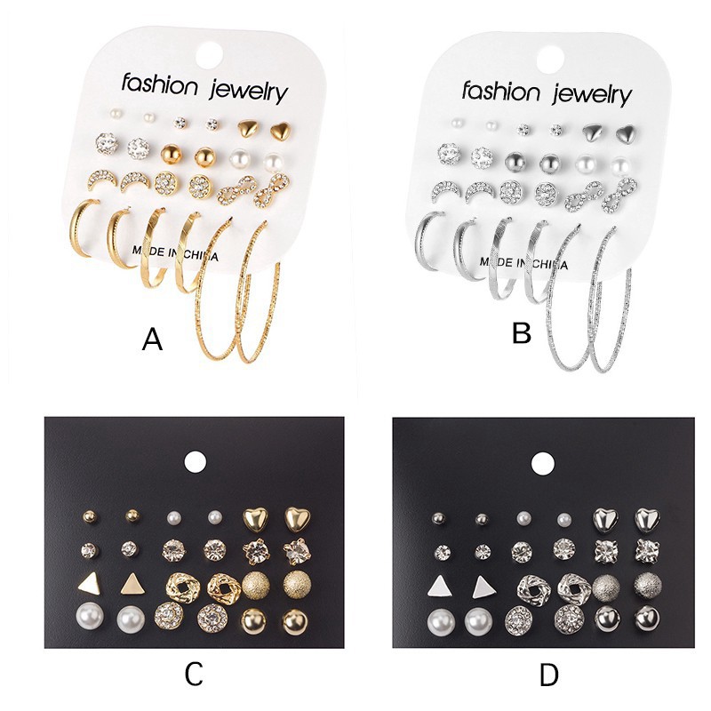 24Pcs / Set Anting Tusuk Wanita Model Retro Simple Kreatif Berlian