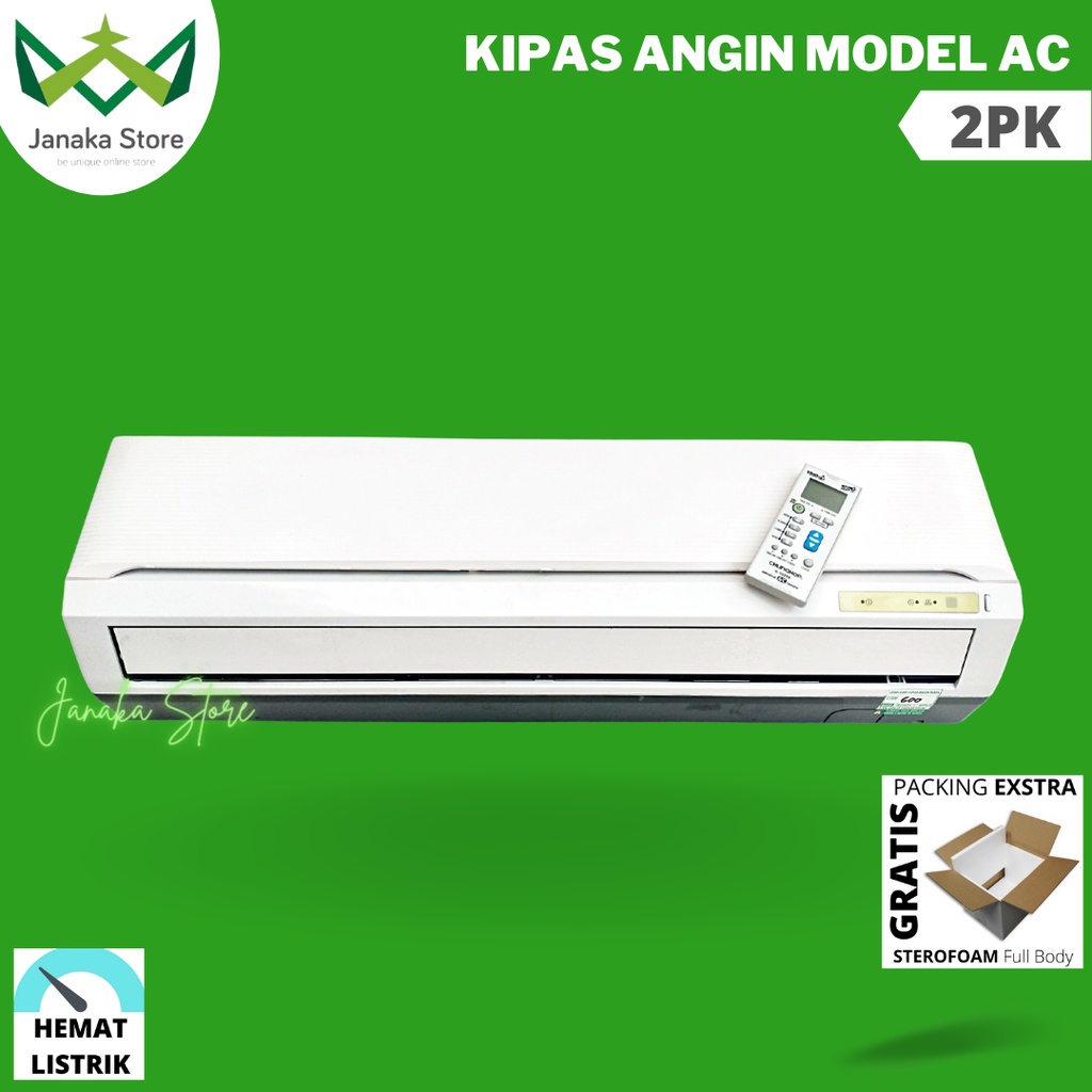 Kipas Angin Model AC 2PK Remote | Kipas Angin Dinding Remot Plus LED + ICE GEL 4 Pcs
