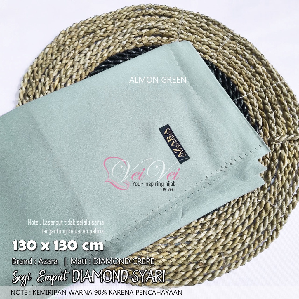 [ 130 x 130 cm] DIAMOND CREPE LASER - JILBAB SEGI EMPAT SYARI JUMBO AZARA-ALMOND GREEN