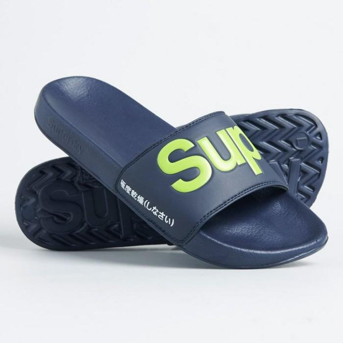 Sandal SUPERDRY Classic Pool Sliders Slide Navy Lime ORIGINAL