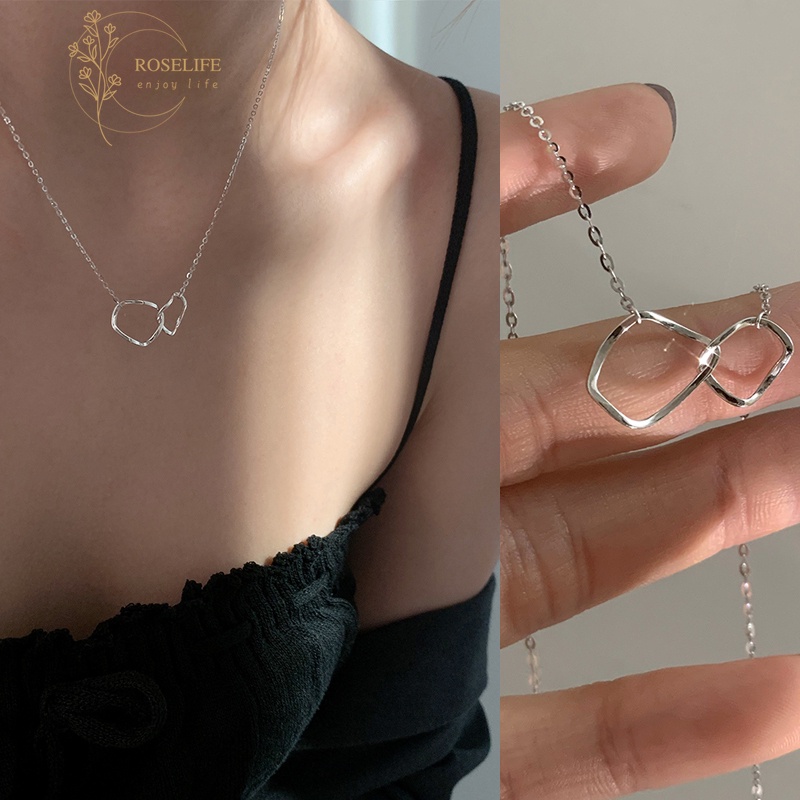 Kalung Liontin Geometris Interlocking Gaya Korea Untuk Wanita