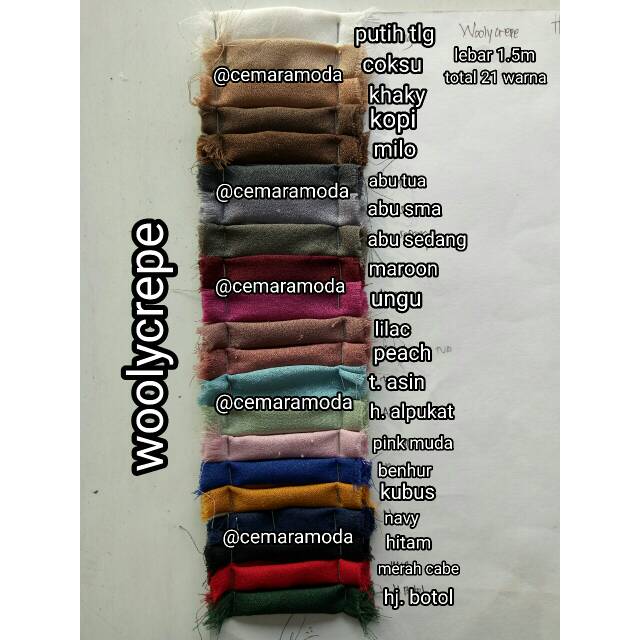 Kain woolycrepe PER 0.5meter / wollycrepe wolicrepe / wolycrepe / wollicrepe / wollicrep / wollycrep / kain kebaya hijab instant jilbab instan kerudung pasminah segitiga gamis