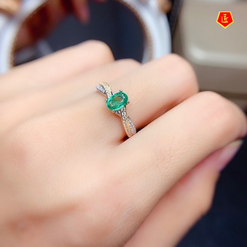 [Ready Stock]Natural Emerald Ring Pt950 Simple and Elegant