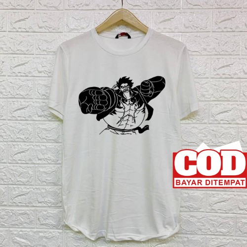 Baju Distro One Piece Pria Kaos Anime Lengan Pendek Warna Hitam Terbaru Luffy Gear 4