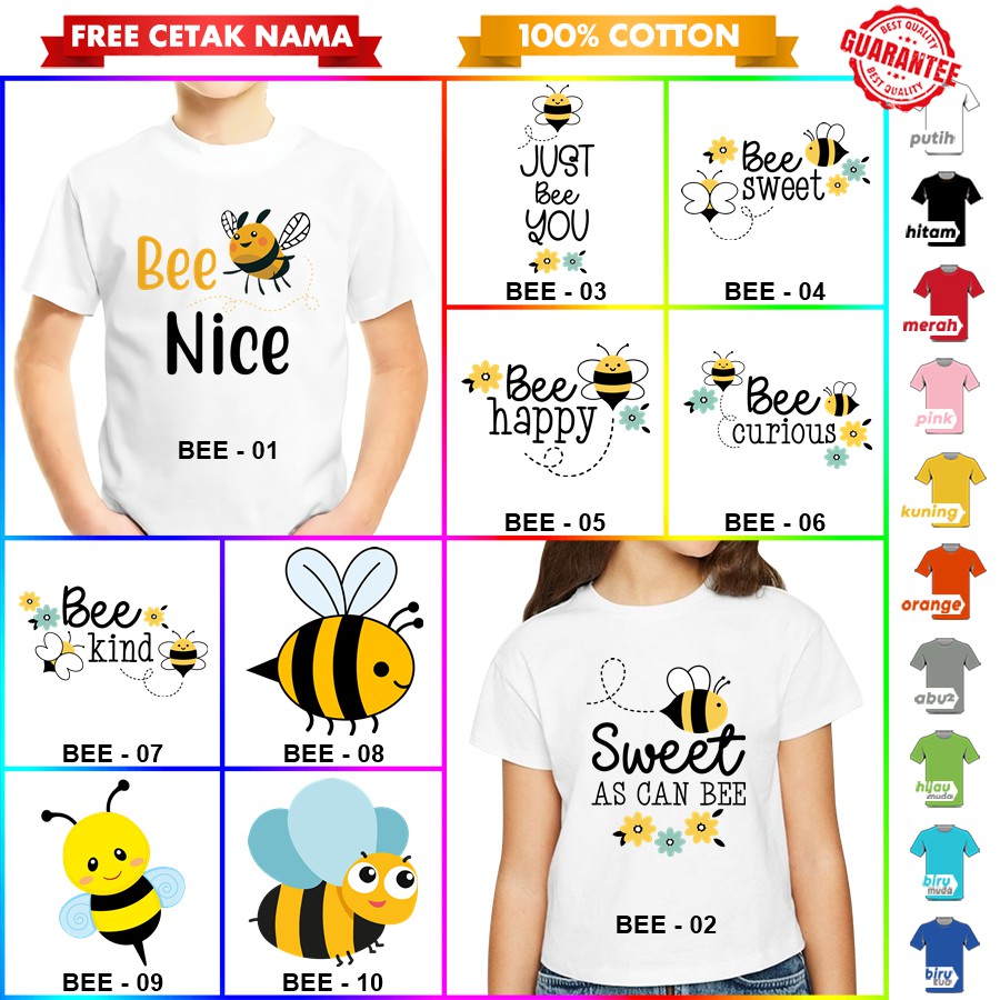 [FREE NAMA!!] Baju Kaos ANAK DAN DEWASA BEE LEBAH TAWON BANYAK MOTIF