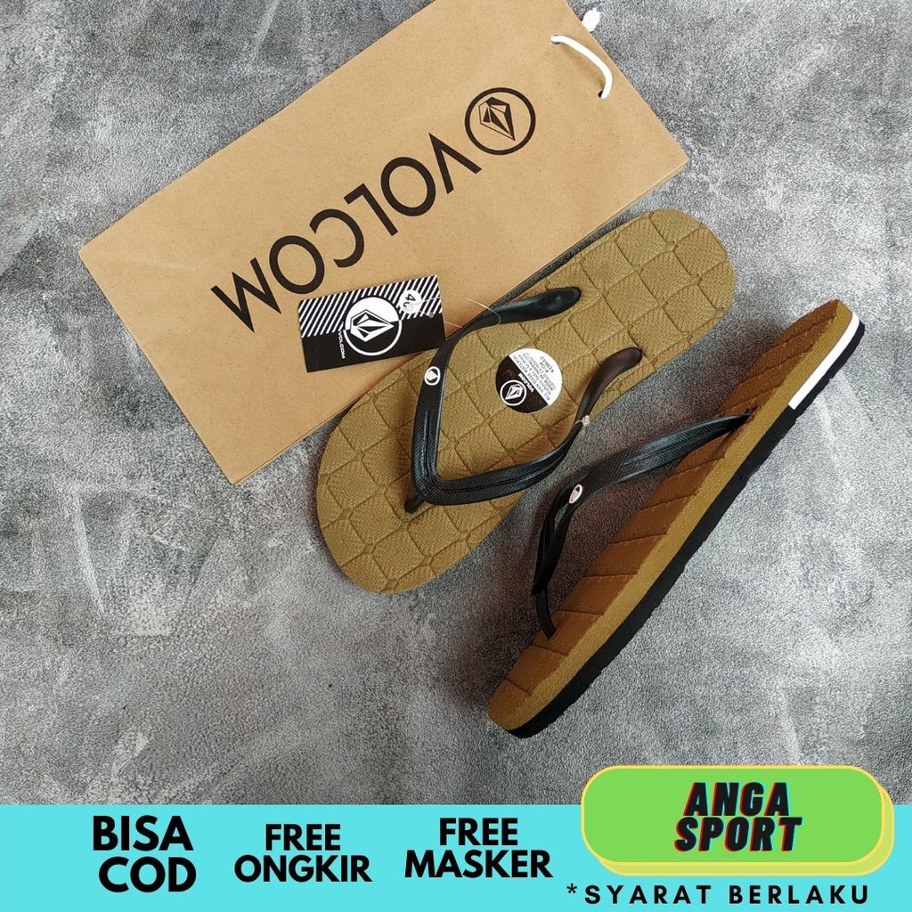 SANDAL PRIA VOLCOM /  SANDAL JEPIT COWOK / SENDAL SANTAI WANITA / SENDAL DISTRO BRANDED MOTIF KOTAK