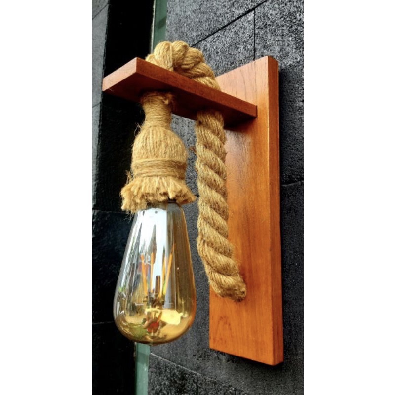 Lampu Dinding Vintage Cafe Lampu dinding kayu Tali rami