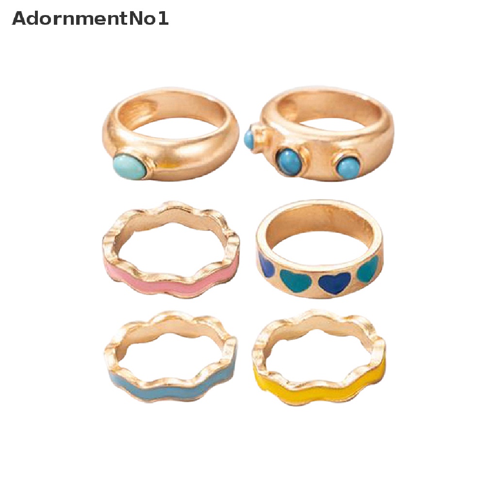 (AdornmentNo1) 6pcs / set Cincin Enamel Motif Bunga / Geometri / Geometri / Geometri / Geometri / Hollow Untuk Perhiasan Wanita / Hadiah