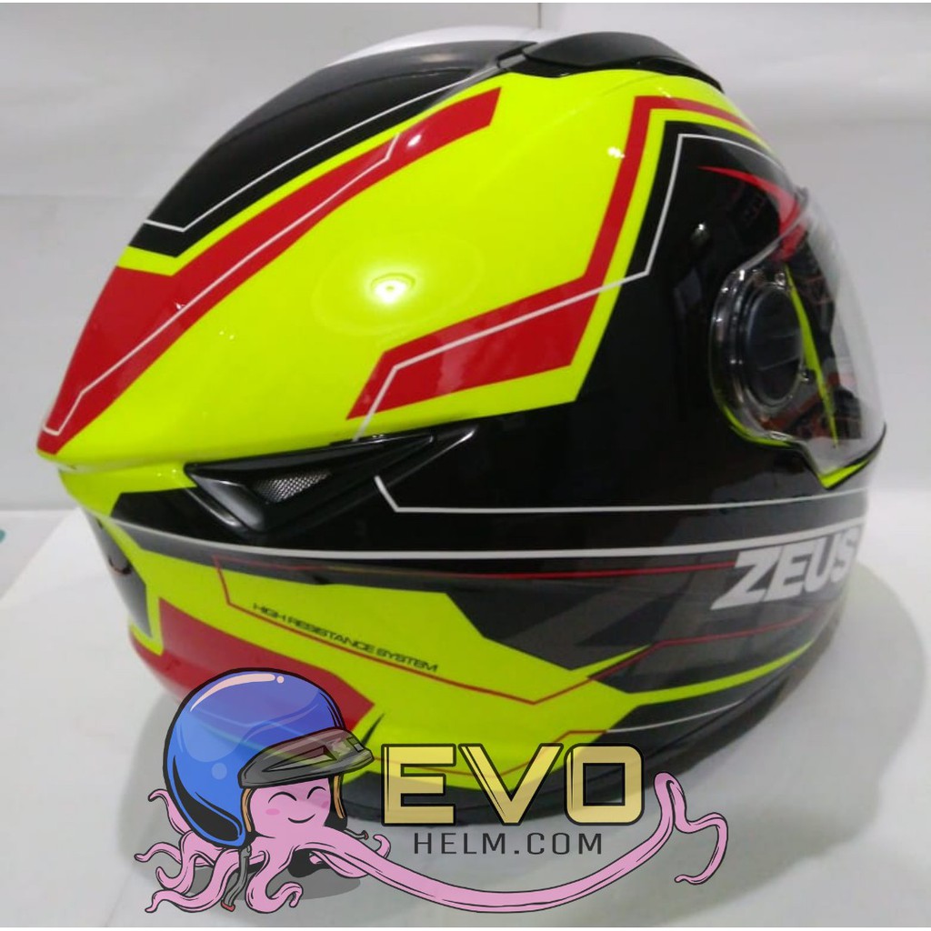 HELM ZEUS FULL FACE ZS-811 FLUO YELLOW / AL 5 RED - FREE SMOKE VISOR  ORIGINAL ( ONGKIR 2KG )