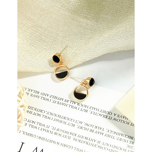 LRC Anting Tusuk Fashion Black Geometric Semicircle Hollow Alloy Earrings K04284