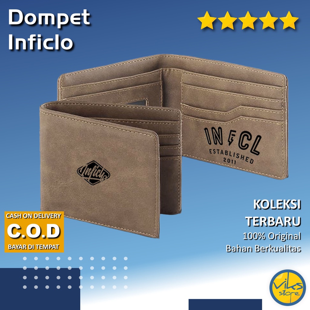 Dompet Cowok Pria Inficlo Bahan Kulit PVC Wallet Polos Coklat