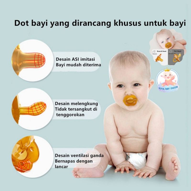 PROMO FREE RANTAI Premium Dot Empeng Bayi Silikon Hijau Coklat Bulat Gepeng mulai 0 bulan Premium Free Box BPA Free