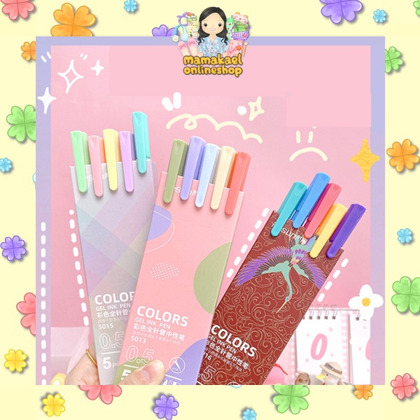 

1 set 5 pcs pulpen tinta gel ink pen retro macaron morandi warna warni MK1332