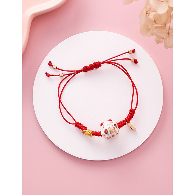 LRC Gelangh Fashion Woven Ingot Ceramic Cat Elastic Bracelet F89357