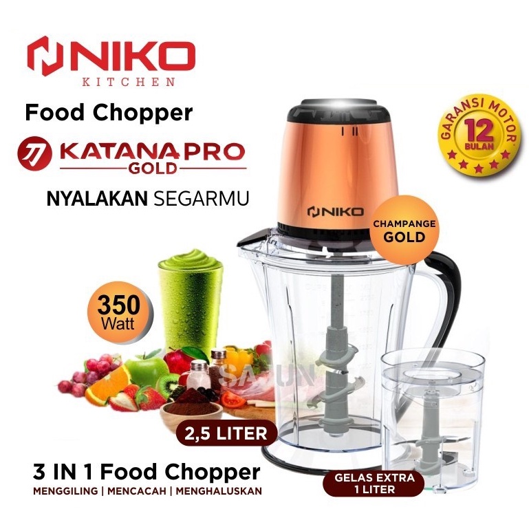 Niko Food Chopper Katana Pro Gold kapasitas 2.5 Liter  3in1 3 in 1 penggiling daging