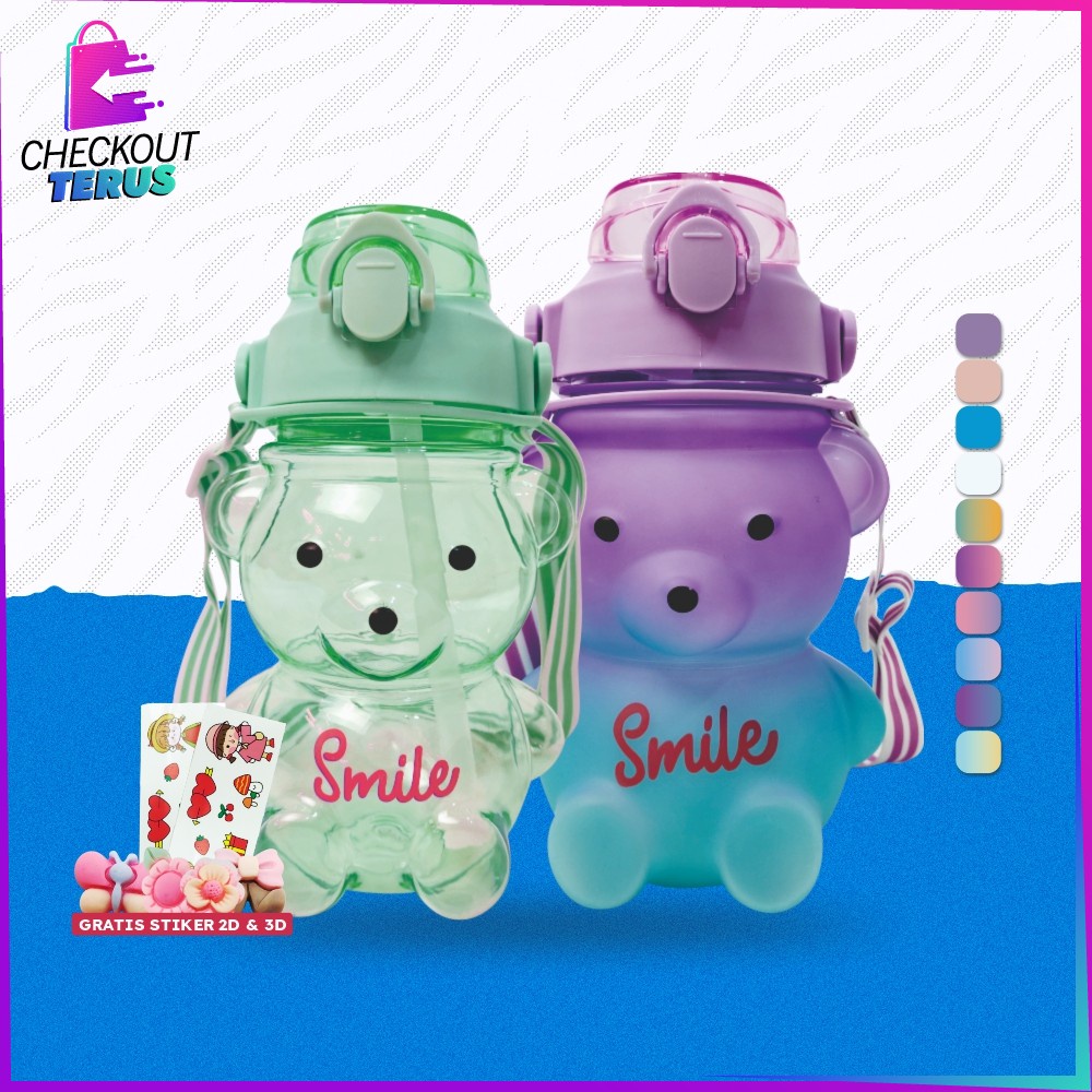 CT C589 C592 Botol Minum Anak Boneka Bear Beruang 1 Liter Polos Gradasi Botol Tumbler Minum Anak Karakter Bear Gemoy Pelangi