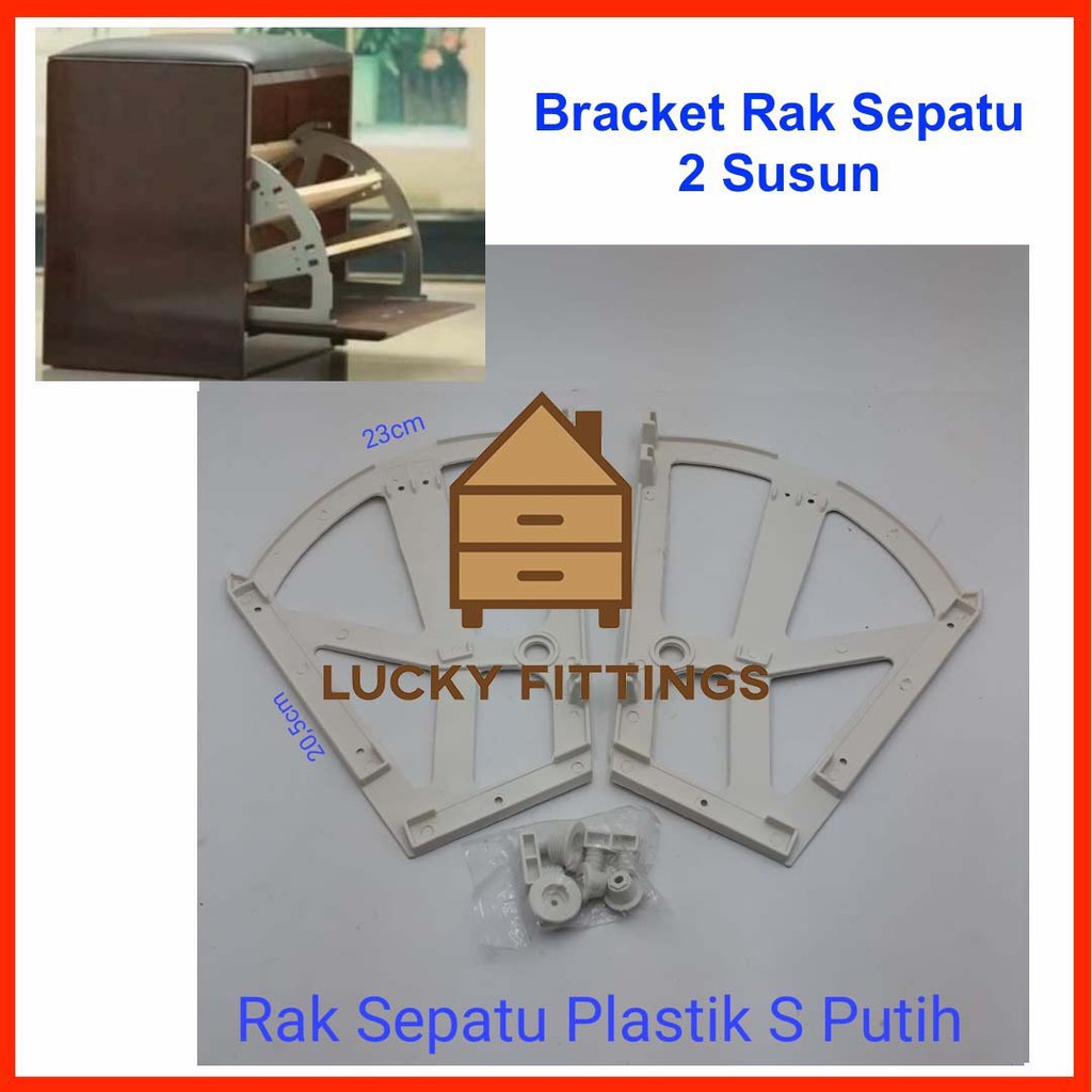 Rak Sepatu Bracket Fitting Engsel Lemari Putar 2 Susun Plastik PUTIH S