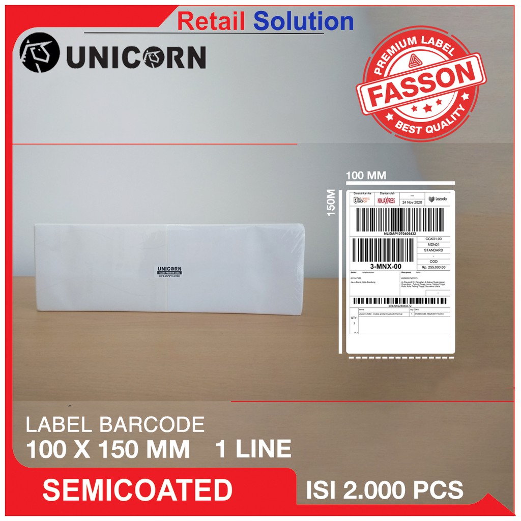 Stiker Label Barcode Semicoat A6 100x150mm / 100X150 mm / 100 x 150 mm