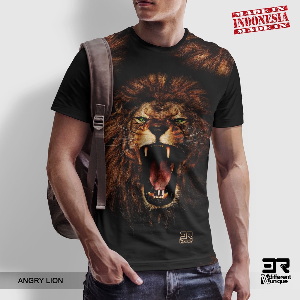 [ COD ] KAOS PRINTING GAMBAR HEWAN ANGRY LION  - BAJU DISTRO ORIGINAL MOTIFBINATANG ANIMALS HARIMAU 