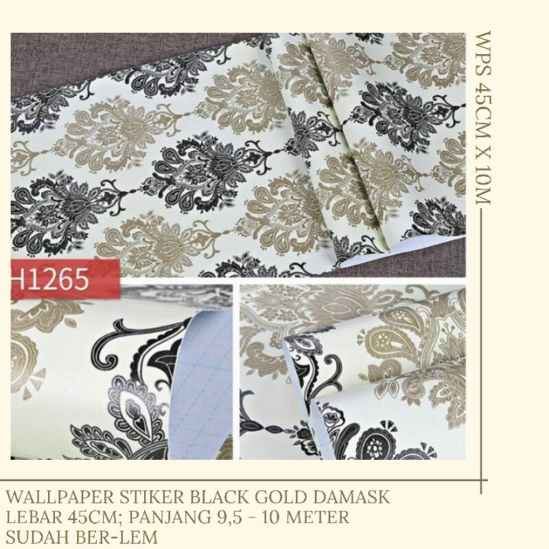 Wallpaper Dinding Stiker Batik Black Gold 45cm X 10m