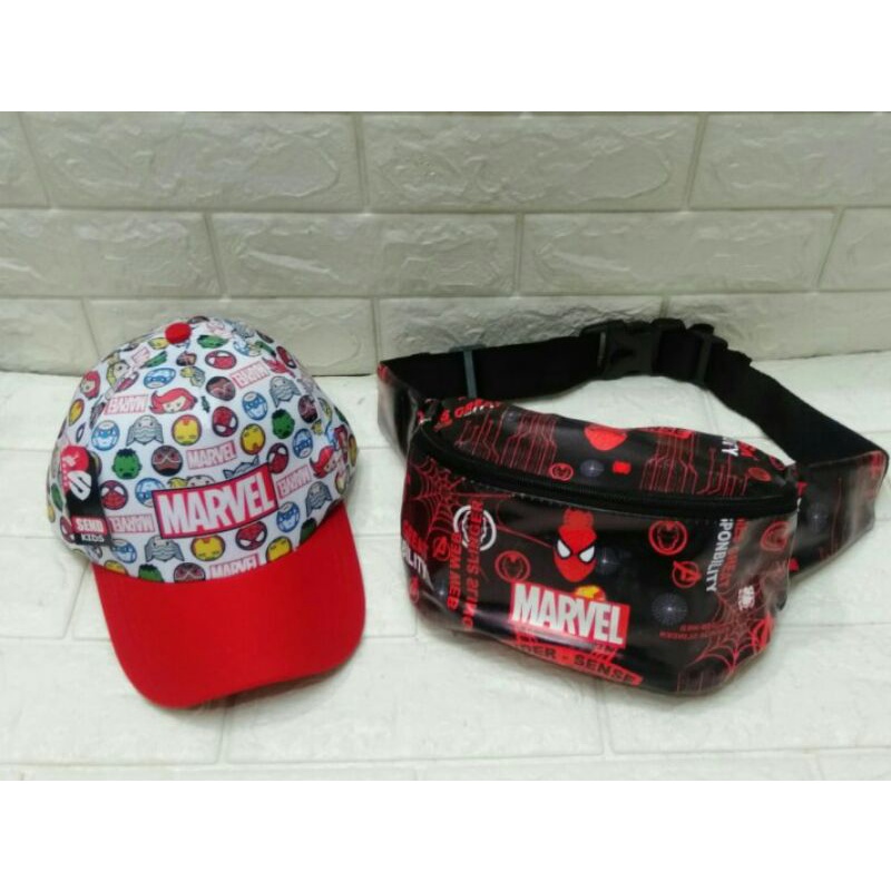 marvel 2in1 tas selempang dan topi anak laki laki waistbag anak topi anak tas selempang anak laki