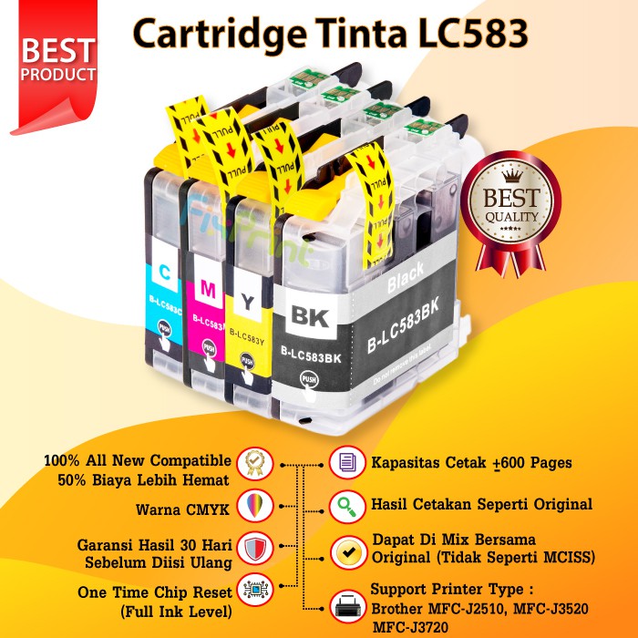 Cartridge Tinta Compatible Brother LC583 Printer MFC J2510 J3520 J3720