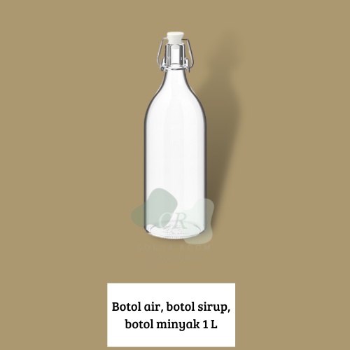 BEST SELLER Botol kaca dengan penutup/ botol air minum/ botol minyak, kaca bening 1 L