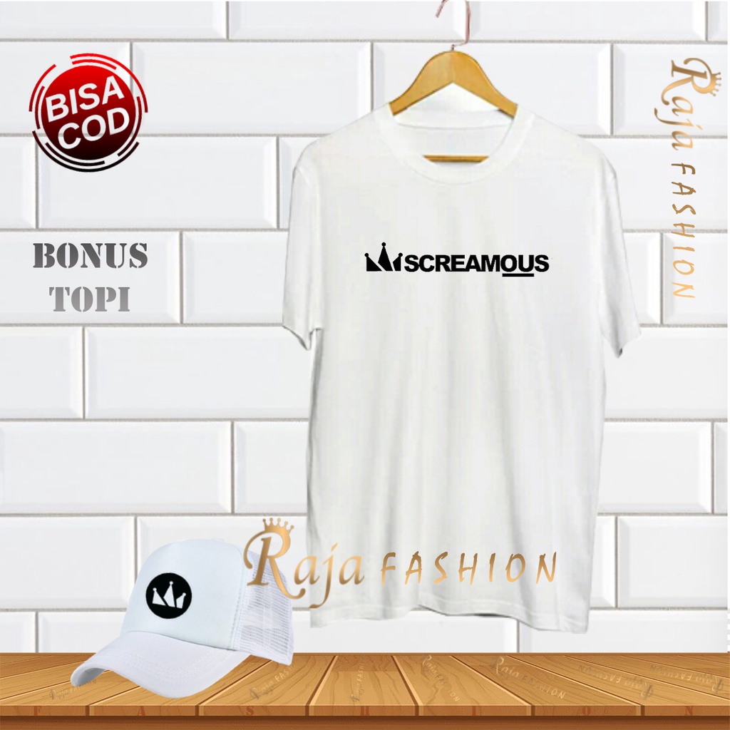 GRATIS TOPI Kaos Distro Screamous 01 Text Hitam Lengan Pendek Premium Quality Kaos Murah Kaos Pria