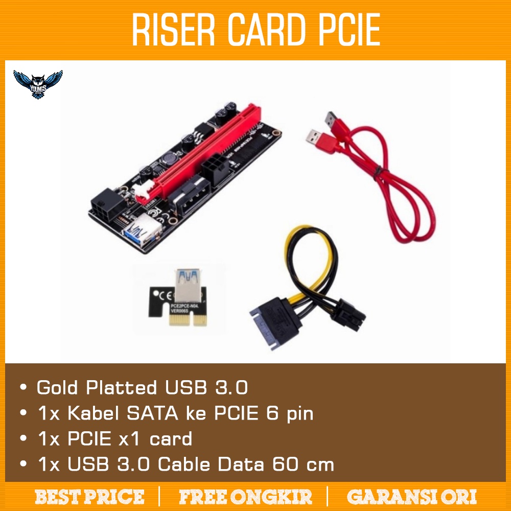 USB 3.0 PCIE RISER 6pin 1x to 16x Card VERSI 009S 009 Plus 8 Kapasitor