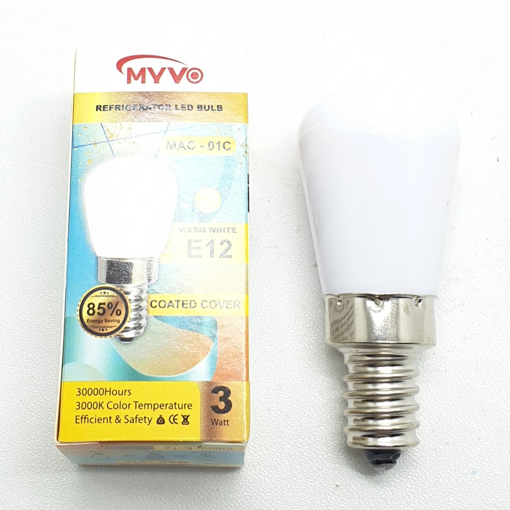 MAC-01 E12 Myvo Lampu Led Bohlam Kulkas E12 3W WW Kuning Dimensi T6cm x D2,5cm