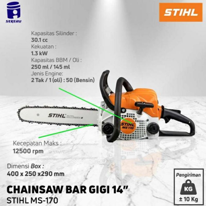 Chainsaw STIHL MS 170 ORIGINAL 14 inch gergaji kayu still fulset garansi resmi